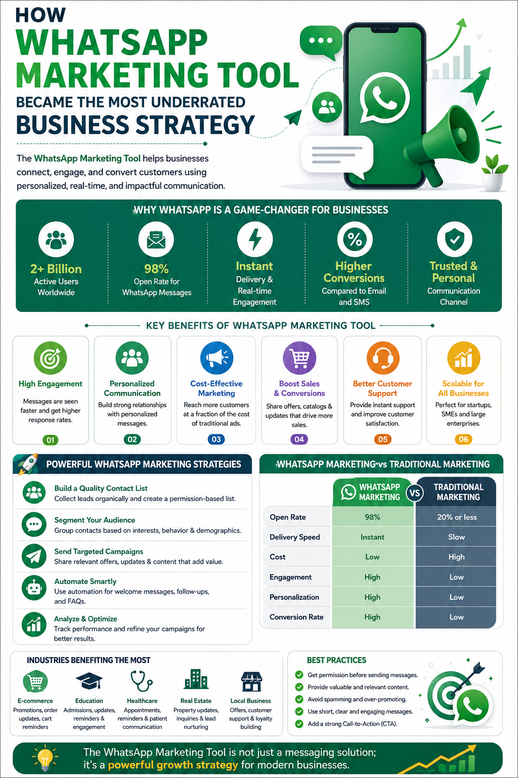 WhatsApp Marketing Tool infographic for business growth